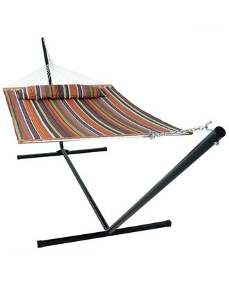 Sunnydaze Quilted Double Spreader Bar Hammock Bed With 15 Stand