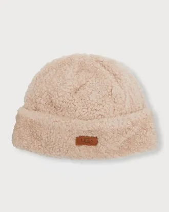 UGG Curly Shearling Beanie w/ Logo