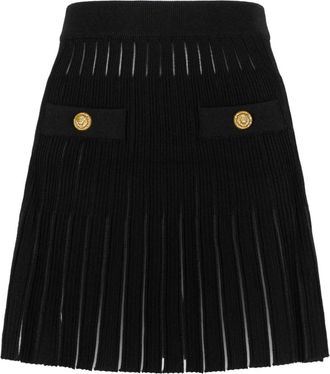 Balmain Pliss&eacute; gebreide minirok - Dames - Korte rokken - Zwart - 2XS - Rokken