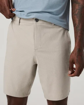 Vuori Clothing Aim Shorts 8 | Khaki Houndstooth Linen Texture | 30