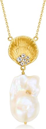 Ross-Simons 13-16mm Cultured Baroque Pearl and Seashell Necklace With. White Topaz in 18kt Gold Over Sterling