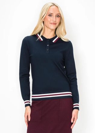 YAL New York Navy Collared Sweater with Burgundy and White Trim