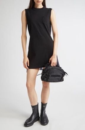 sacai Mixed Media Cotton Jersey & Denim Minidress in Black/Indigo at Nordstrom, Size 1