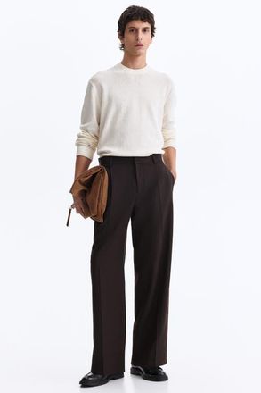 H&M Loose Fit Tailored Trousers in Dark Brown at Nordstrom, Size 38