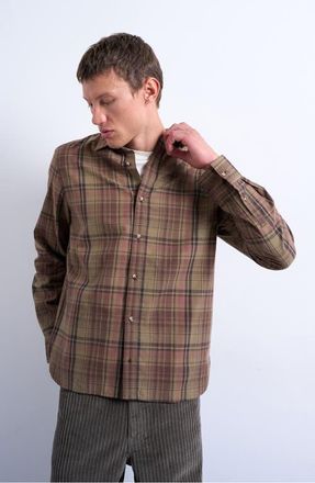 Topman Plaid Cotton Poplin Button-Up Shirt in Medium Green at Nordstrom, Size Xx-Large