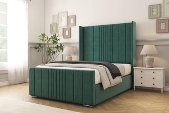 Comfort Beds Grace Plush Bed Frame With Mattress-50 Upholstered Wingback in Emerald | Size: Single