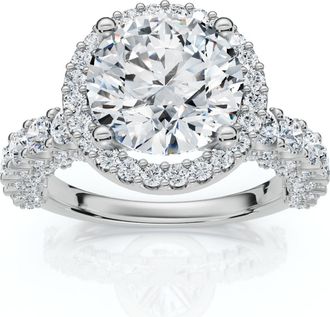 Pompeii3 Certified 3 1/5Ct Pave Diamond Engagement Ring 14k Gold Lab Grown