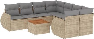 vidaXL Set De Sof&aacute;s De Jard&iacute;n 9 Pzas Con Cojines Rat&aacute;n Sint&eacute;tico Beige Vidaxl