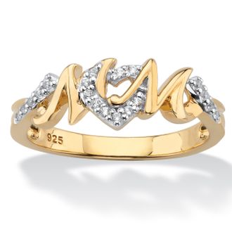 Palm Beach Jewelry 1/10 Cttw. 18k Yellow Gold-plated Silver Round Diamond Mom Hearts Ring