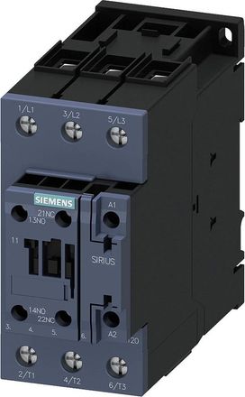 SIEMENS Contactor, Ac-3e, 40 A/18,5 Kw/400v, 3 Polos, Ac 230v/50hz, 1no+1nc, Conexi&oacute;n Por Tornillo, 3rt20351ap00