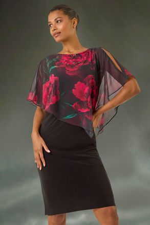 Roman Floral Overlay Premium Stretch Dress