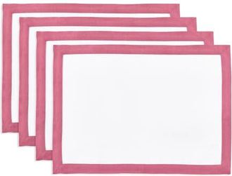 Solino Home Linen Placemats Set of 4, 14 x 19 Inch for Dining Table, Holiday and Everyday Table Decor - Classic in Pink Carnation And White at