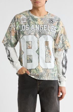 PacSun Division 80 Layered Cotton Graphic T-Shirt in Camouflage at Nordstrom, Size X-Large