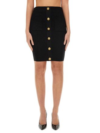 Balmain Knit Viscose Skirt - Black