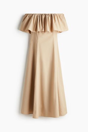 H&M Off-Shoulder-Kleid mit Volant - Beige