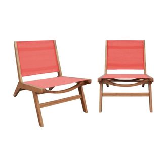 Sweeek Sill&oacute;n relax de madera de acacia y textilene, set de 2, terracota