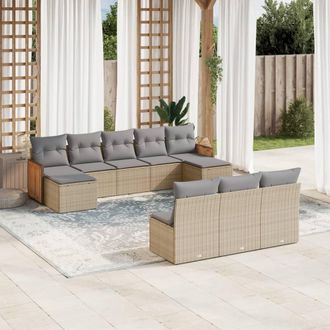 vidaXL Juego De Sof&aacute;s Jard&iacute;n Con Cojines Beige 10 Pzas Rat&aacute;n Sint&eacute;tico Vidaxl