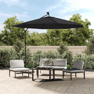 vidaXL Sombrilla Voladiza Con Luces Led Y Poste De Acero Negra 300 Cm Vidaxl