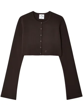 Courr&egrave;ges cropped fine-knit cardigan - Brown