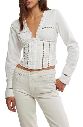 Free People Frankie Long Sleeve Ladder Stitch Corset Top in Clean Ivory at Nordstrom, Size X-Small