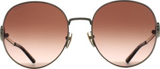 Gucci Round Womens Gold Brown Gradient GG2047S Metal - One Size