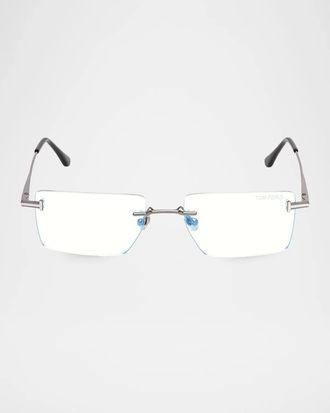 Tom Ford Men & apos;s 58MM Rimless Blue-Block Rectangular Eyeglasses