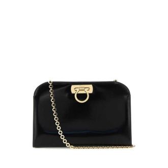 Ferragamo Black Leather Clutch Neroneronero