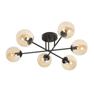 Wonderlamp Plaf&oacute;n de techo estilo vintage con 6 esferas de cristal &aacute;mbar