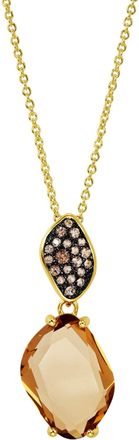 Savvy Cie Jewels 14K GOLD & BLACK PLATED OVER BRASS BROWN CZ AND CHAMPANGNE GLASS NECKLACE