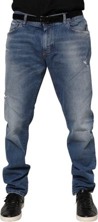 Dolce & Gabbana Mens Distressed Regular Jeans - Blue Cotton - Size EU 54 (Mens)