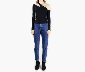Autumn Cashmere Long Sleeve Slash One Shoulder Top In Black