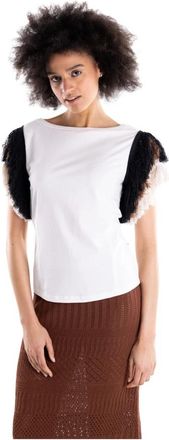Akep T-shirt met multicolor franjes aan de mouwen - Dames - T-shirts - Wit - S - Katoen - Tops