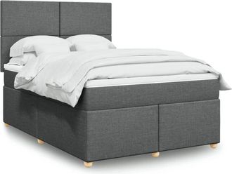 vidaXL Cama Box Spring Con Colch&oacute;n Tela Gris Oscuro 140x200 Cm Vidaxl