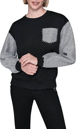 Karl Lagerfeld Crewneck Sequined Tween Long Sleeve Top In Black/silver