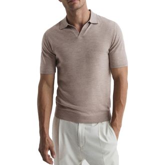 Reiss Duchie Johnny Collar Short Sleeve Wool Polo Sweater in Wheat Melange at Nordstrom, Size Xx-Large