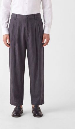 Ziggy Chen Pantaloni wide leg in puro lino con chiusura a bottoni e zip