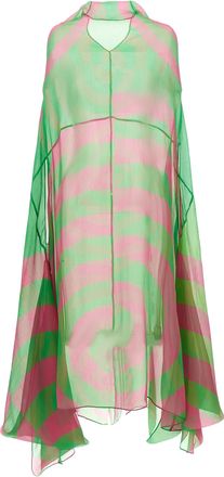 Dries Van Noten Bicolor Silk Midi Womens Dress