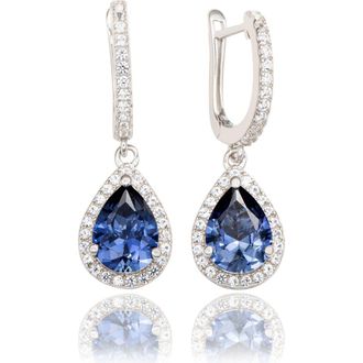 Suzy Levian Sterling Silver Pear Shape Sapphire & Lab Grown White Sapphire Drop Earrings in Blue/Gold at Nordstrom Rack