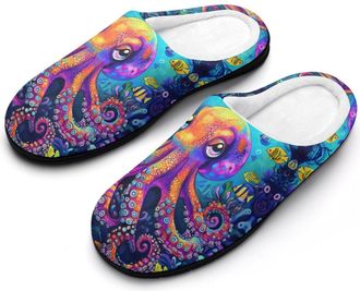 Generic Colorful Octopus Mens Slippers Memory Foam Winter Warm Sandals Slip On House Shoes Size 7-14