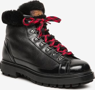 Santoni Schnürstiefeletten im Wanderlook aus Leder mit Shearlingfutter