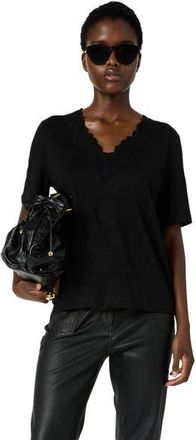 Gerard Darel Maevanelle Embroidered V-Neck T-Shirt in Black at Nordstrom, Size X-Large