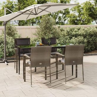 vidaXL Vidaxl - Set Comedor Jard&iacute;n 5 Pzas Y Cojines Rat&aacute;n Sint&eacute;tico Negro Gris