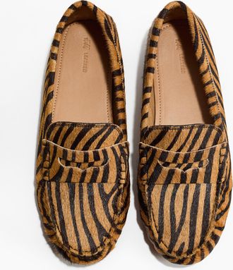 H&M Loafer aus Leder - Beige/Tigerimitat