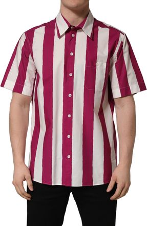 Dolce & Gabbana White Maroon Striped Men Short Sleeves Shirt Cotton