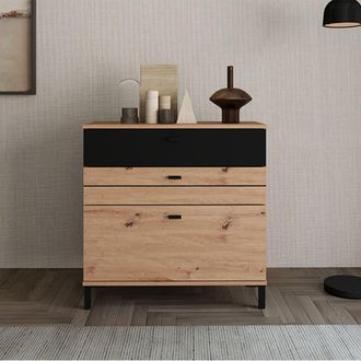 Dmora Aparador Dmora Diani, Con Estante, 3 Cajones, Puerta Corredera, 77x35x78h Cm Roble Marr&oacute;n Nudos