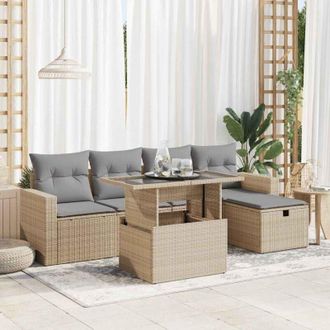 vidaXL Juego De Sof&aacute;s Jard&iacute;n Con Cojines 6 Pzas Rat&aacute;n Sint&eacute;tico Beige Vidaxl