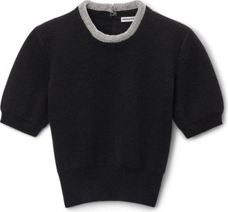 Alexander Wang Round-neck Knitwear, female, Black, M, Crystal Tubular Necklace T-Shirt Black
