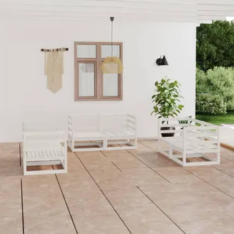 vidaXL Set De Sal&oacute;n De Jard&iacute;n De 6 Piezas Blanco Madera Maciza De Pino Vidaxl