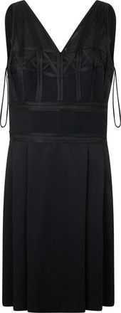 Alberta Ferretti Elegante zwarte jurk tot op de knie- mouwloos en met V-hals - Dames - Korte kleedjes - Zwart - S - Kleedjes