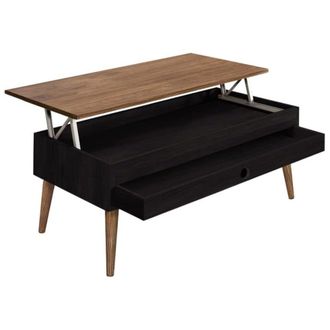 HOGAR 24 Mesa Centro Elevable Madera Caj&oacute;n Deslizante Color Negro y Cera